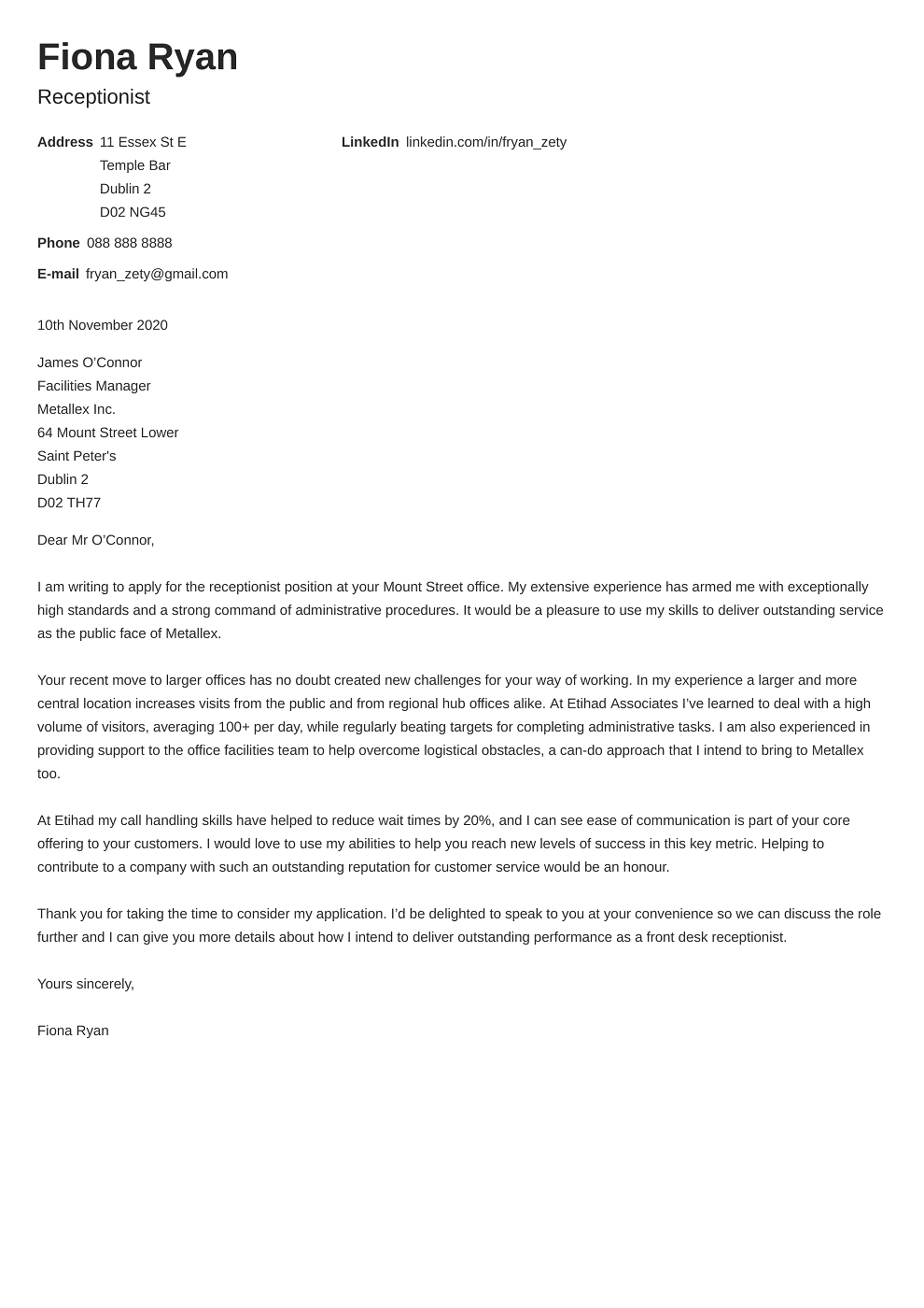 Professional cover letter Template Minimo