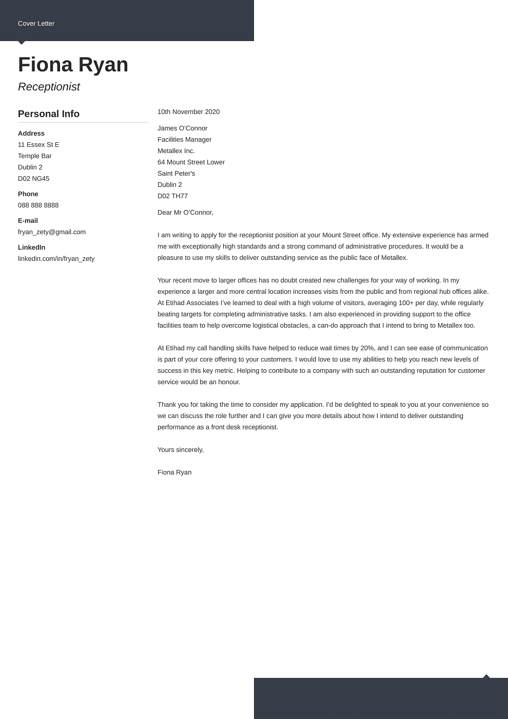 Professional cover letter Template Modern