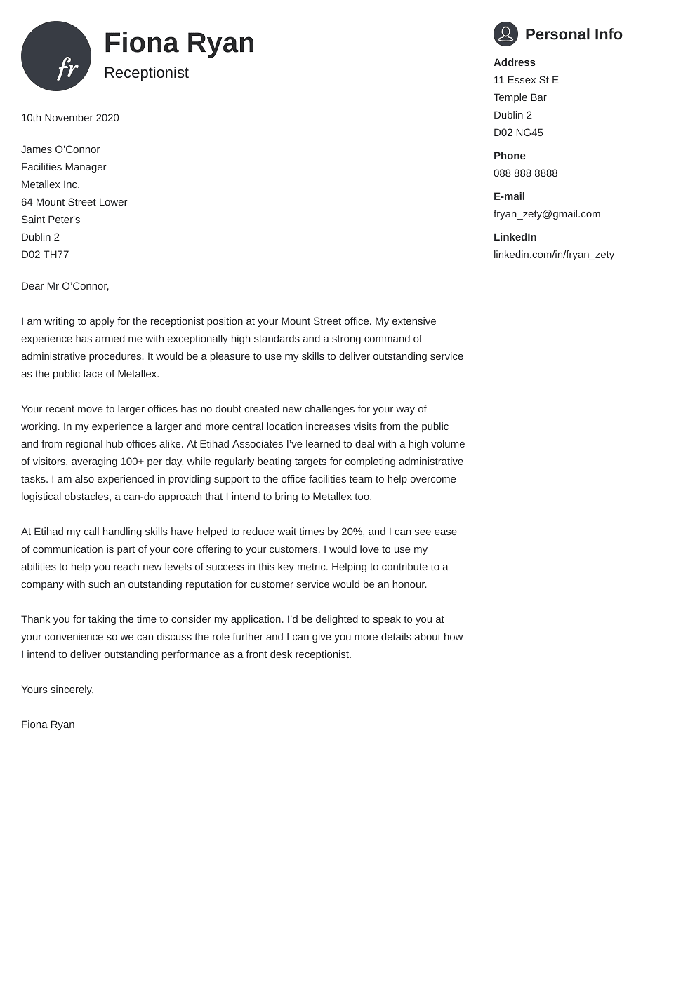 Professional cover letter Template Primo
