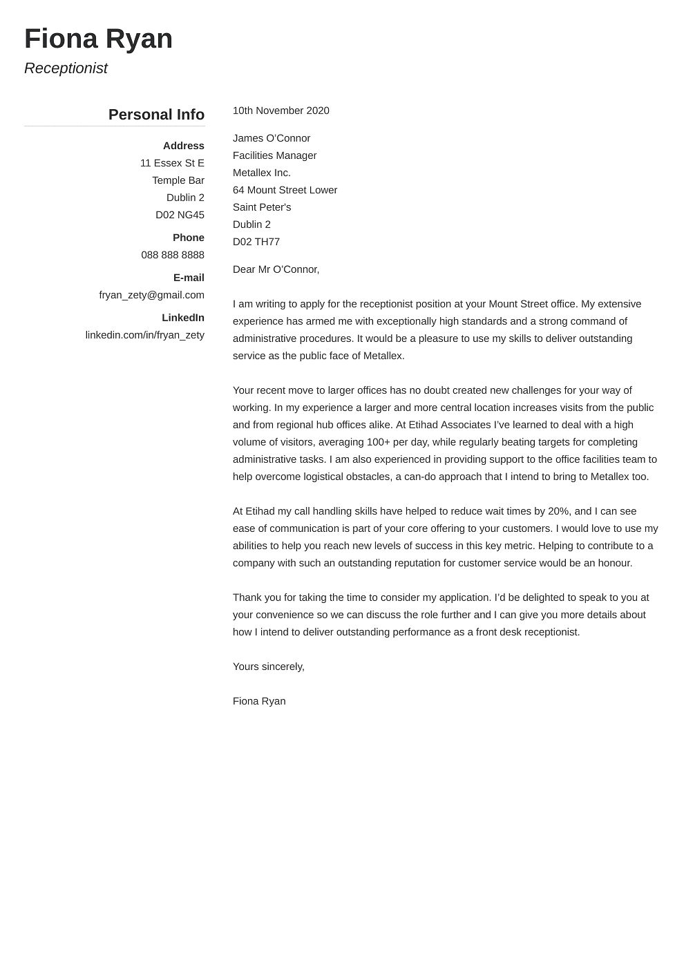 Professional cover letter Template Simple