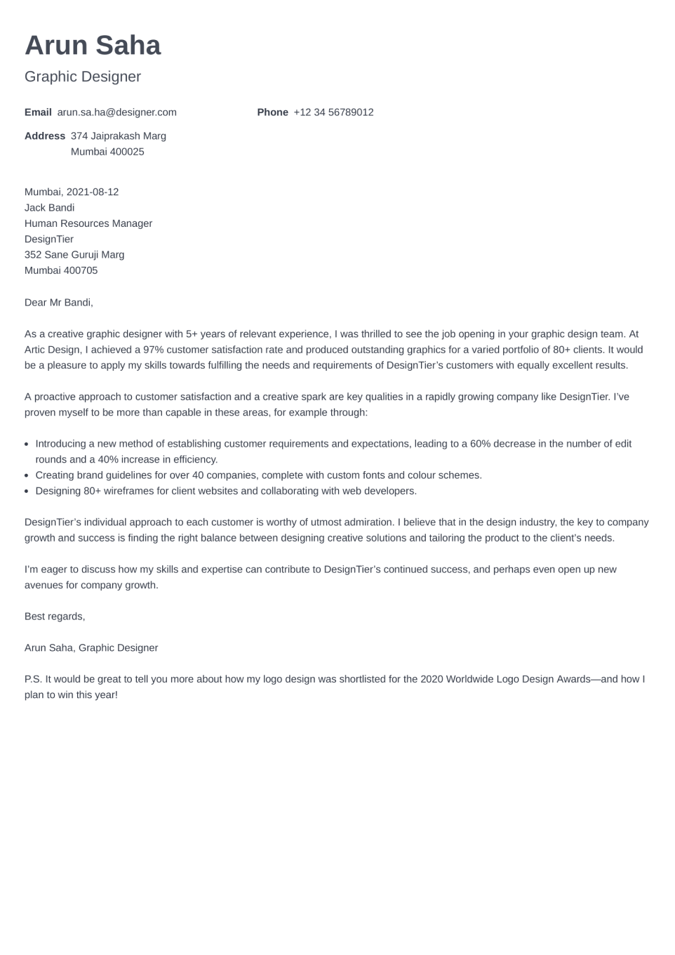 Professional Cover Letter Template Minimo