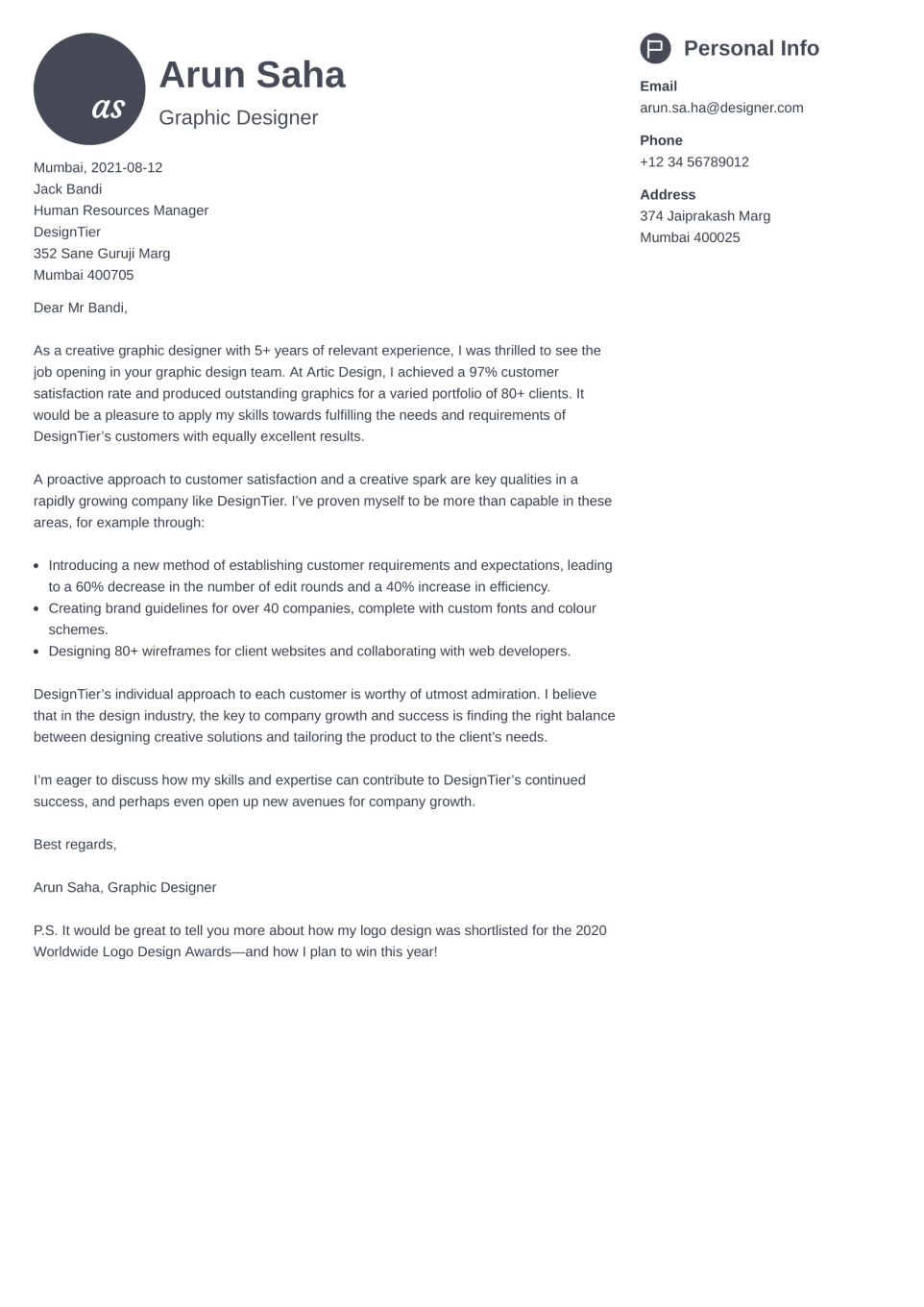 Professional Cover Letter Template Primo