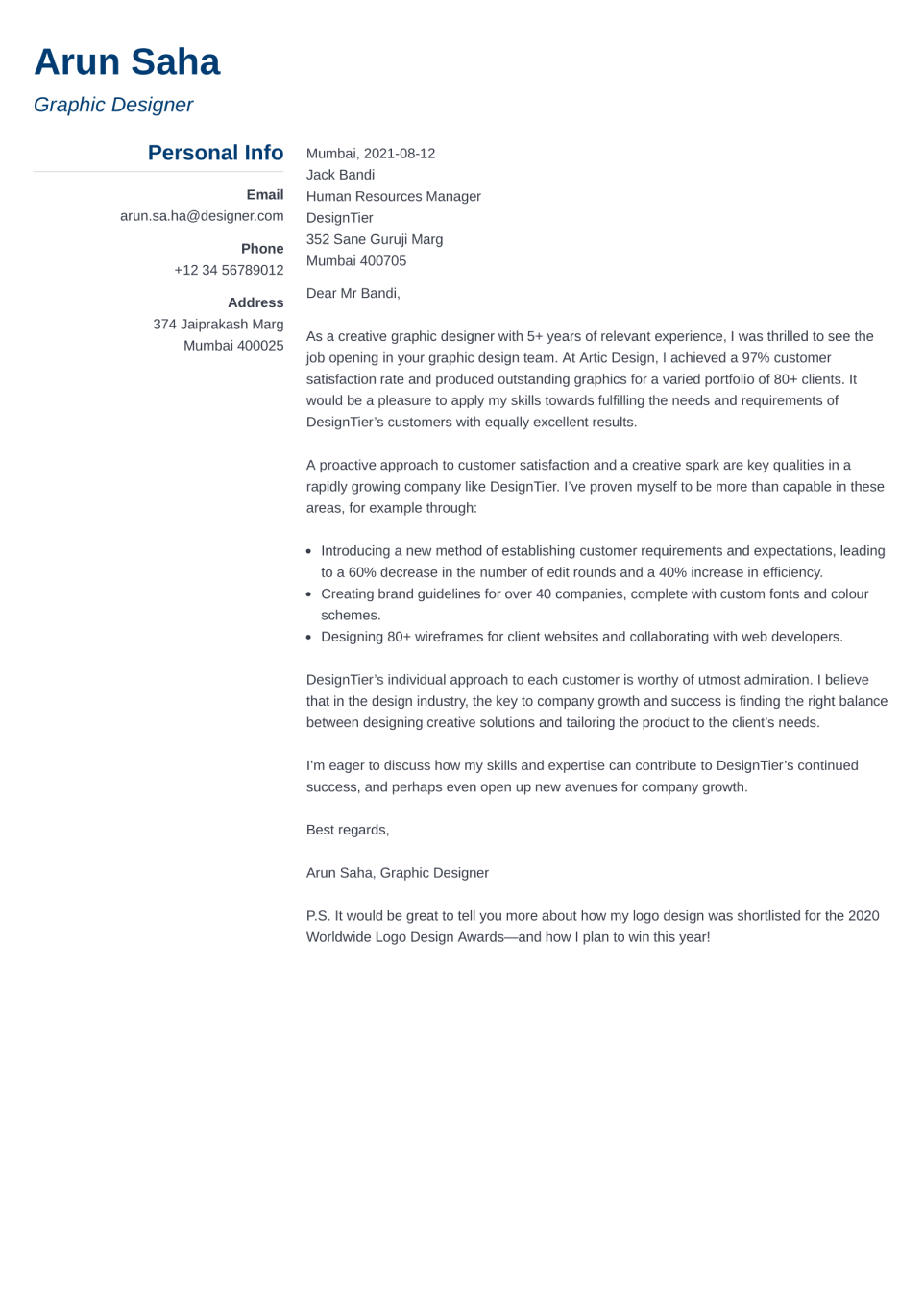 Professional Cover Letter Template Simple