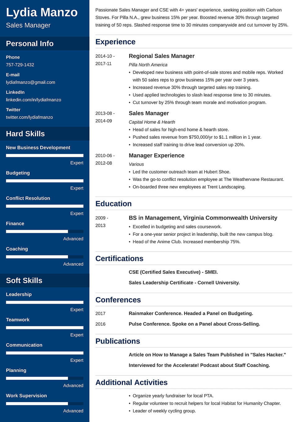 Manager resume example