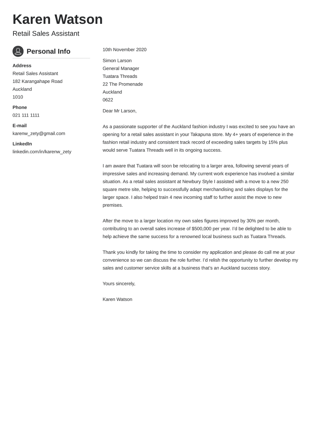 cover letter sample new zealand