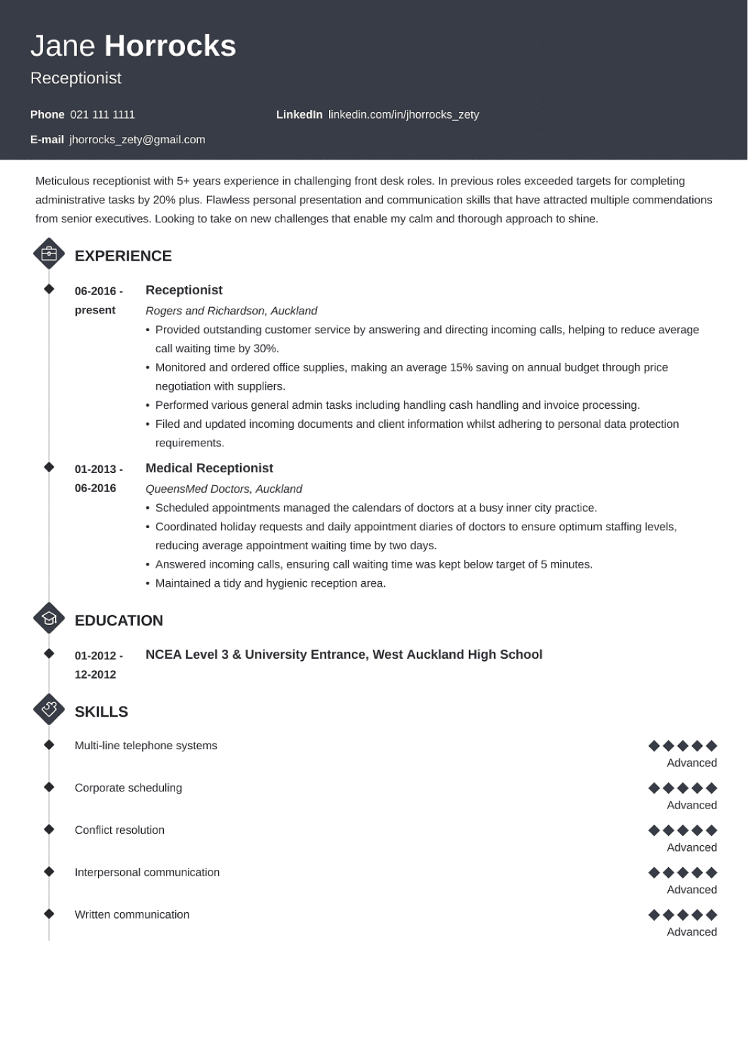 Professional CV Template Diamond