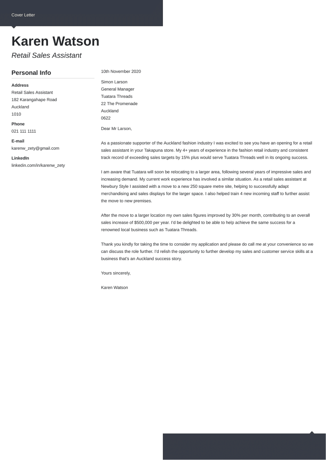 cover letter examples for first job nz