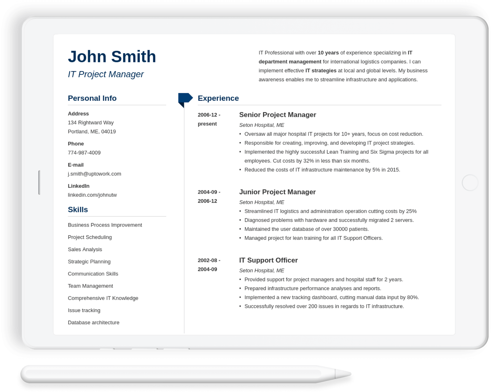 Resume template built with Zety