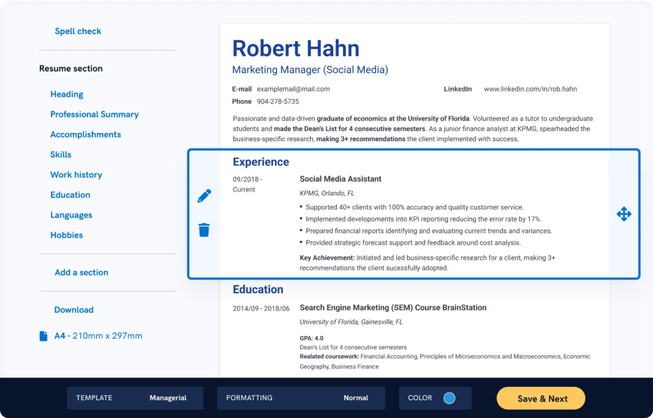 Resume template customization options