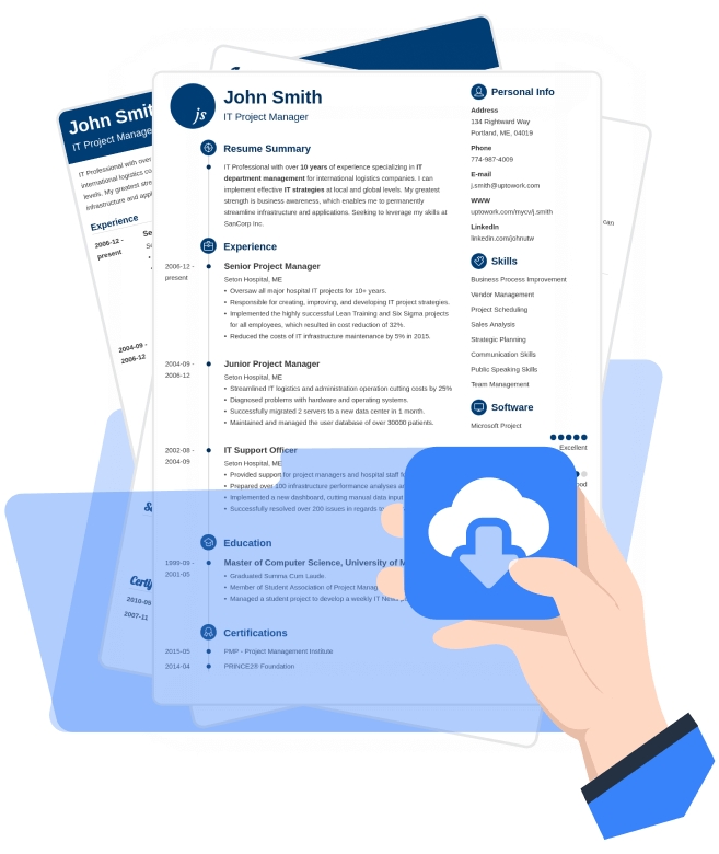 Etapa de download de CV do gerador de currículos Zety