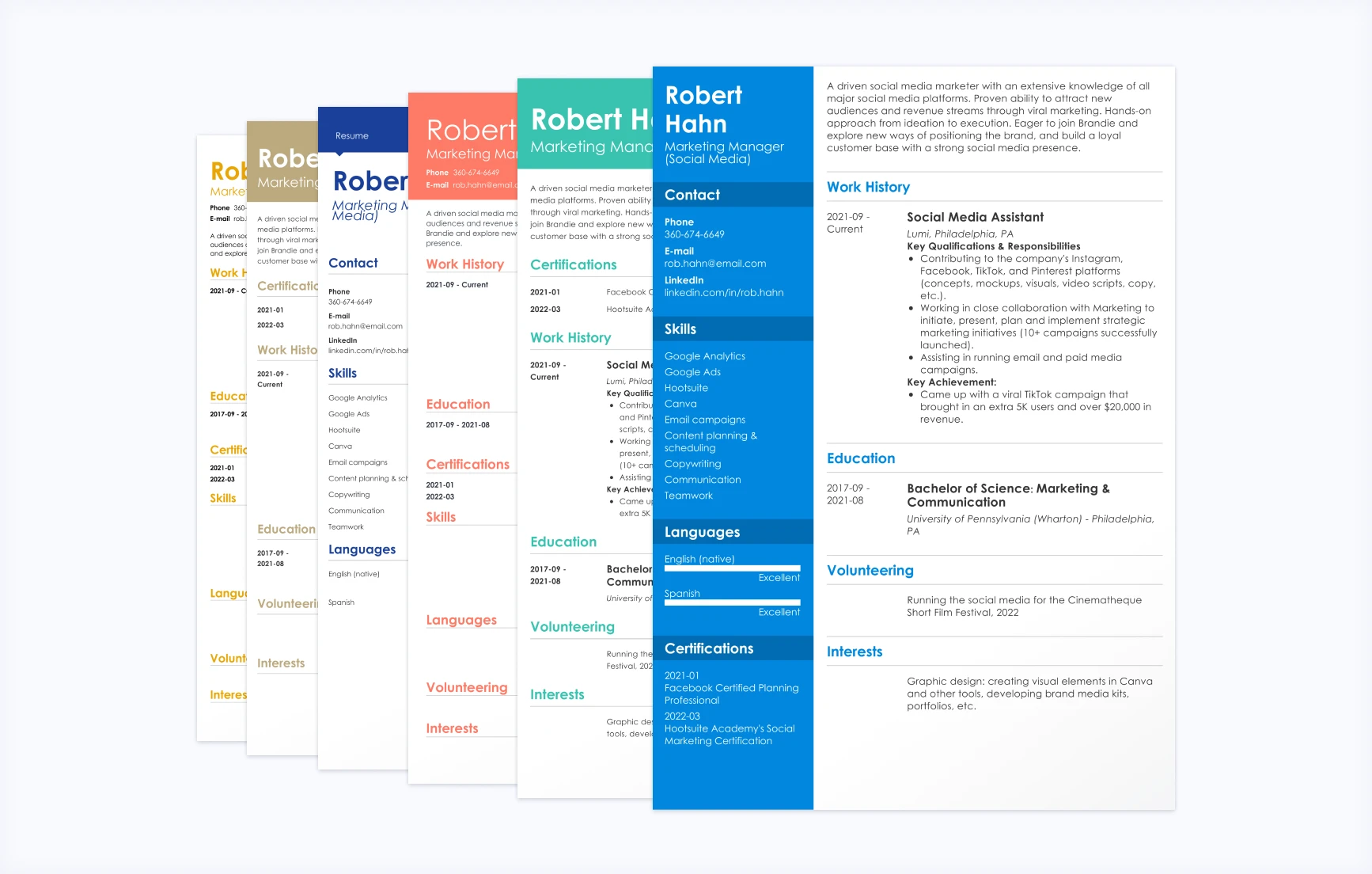 6 resume templates from the Zety builder