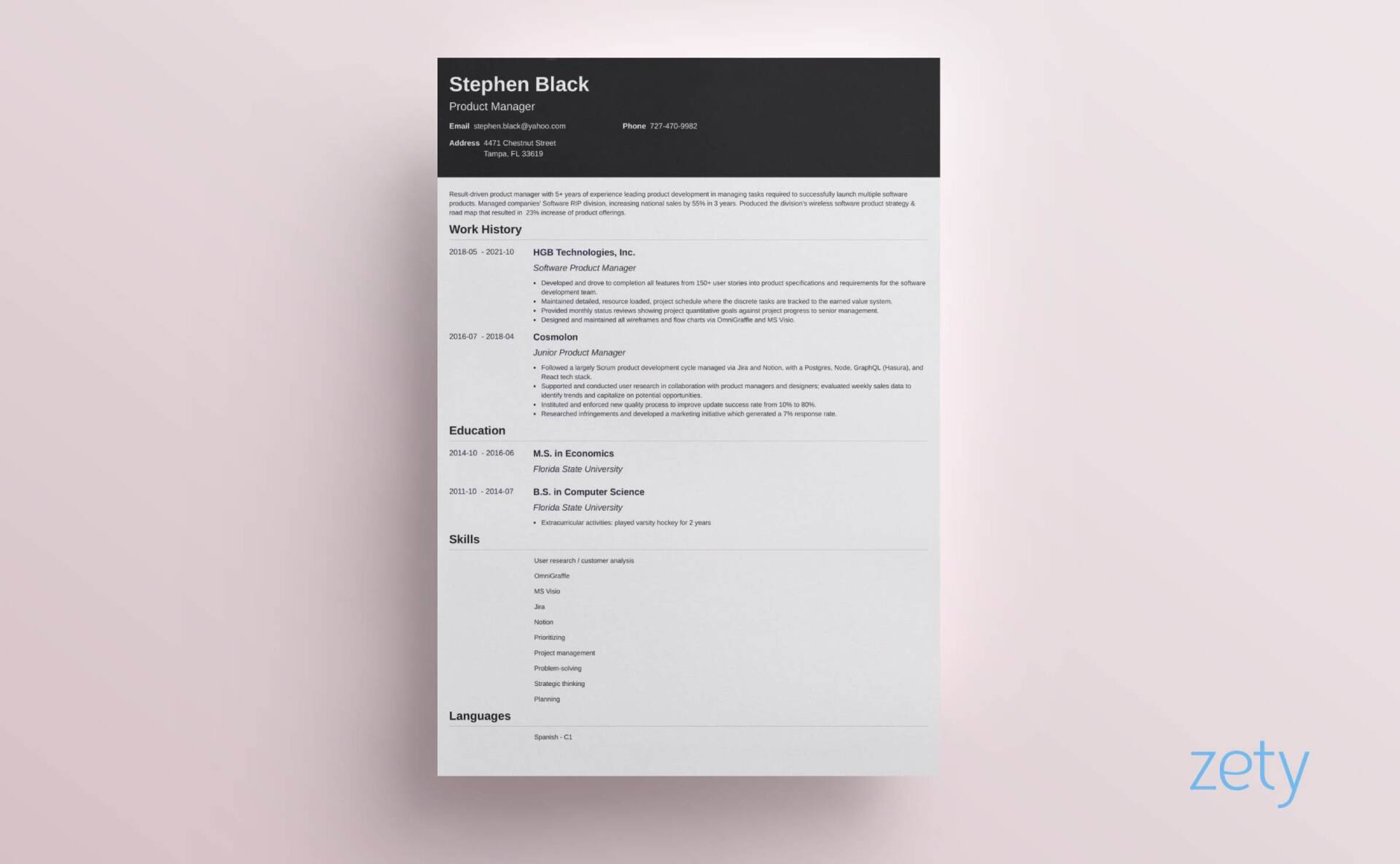 sample one page influx resume template