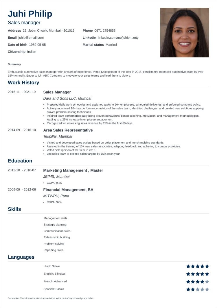 CV Format Templates For A Job In India In 2024