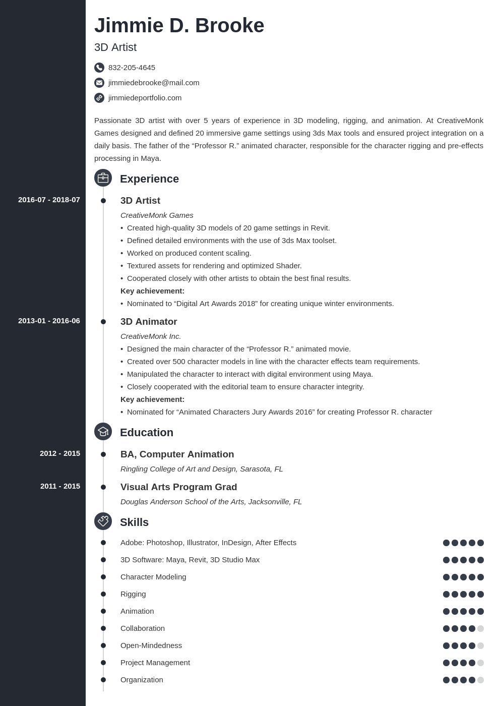 3D Artist Resume Sample & Writing Guide [20+ Tips]