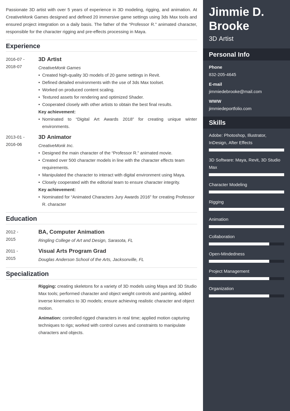3d artist resume example template enfold