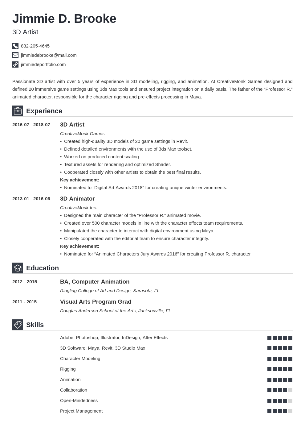 3d artist resume example template iconic