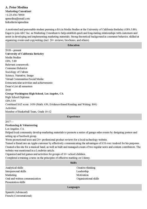resume with no experience example