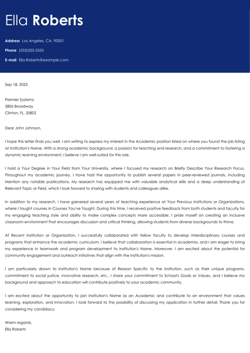 Academic Cover Letter: Examples for Faculty Positions