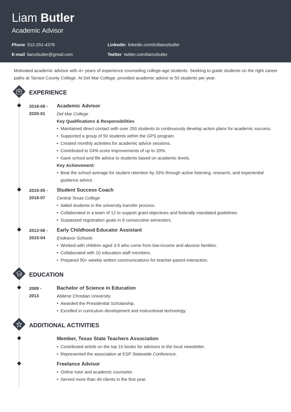 academic advisor resume example template diamond