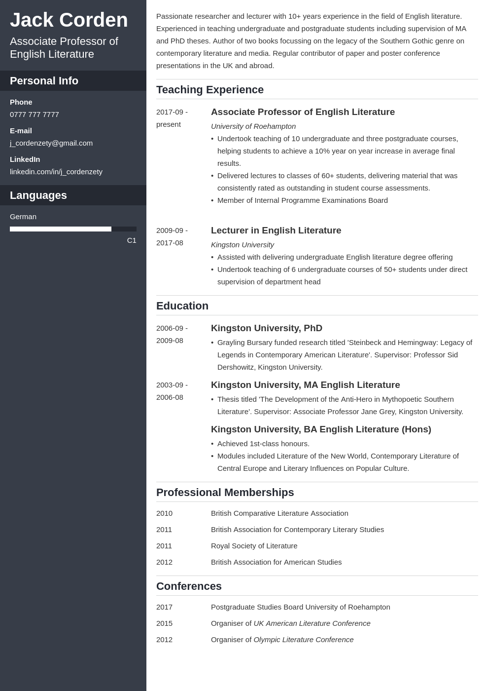 Academic CV Template Examples Best Format Tips