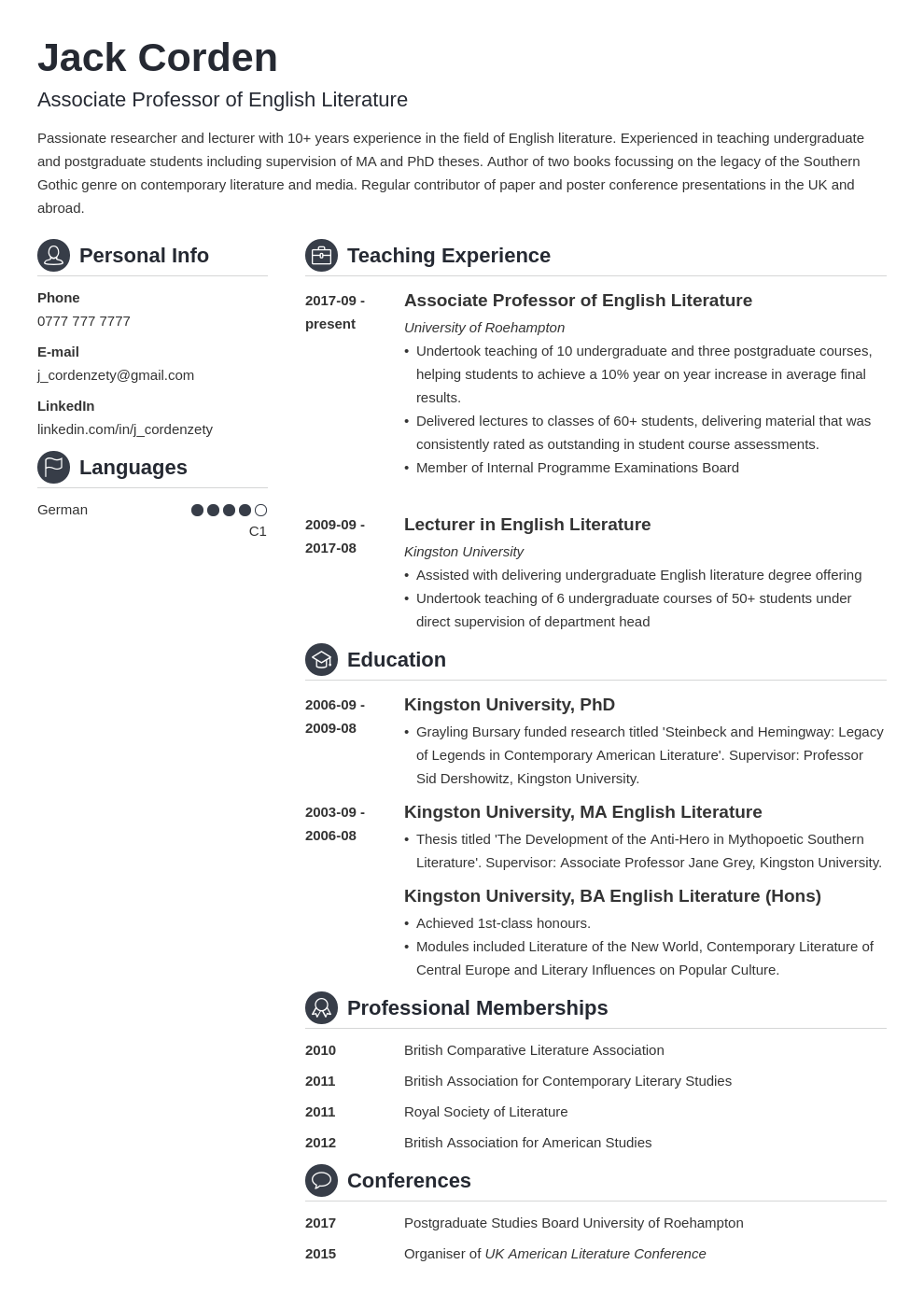 Academic CV Example, Template, and Guide for 2022