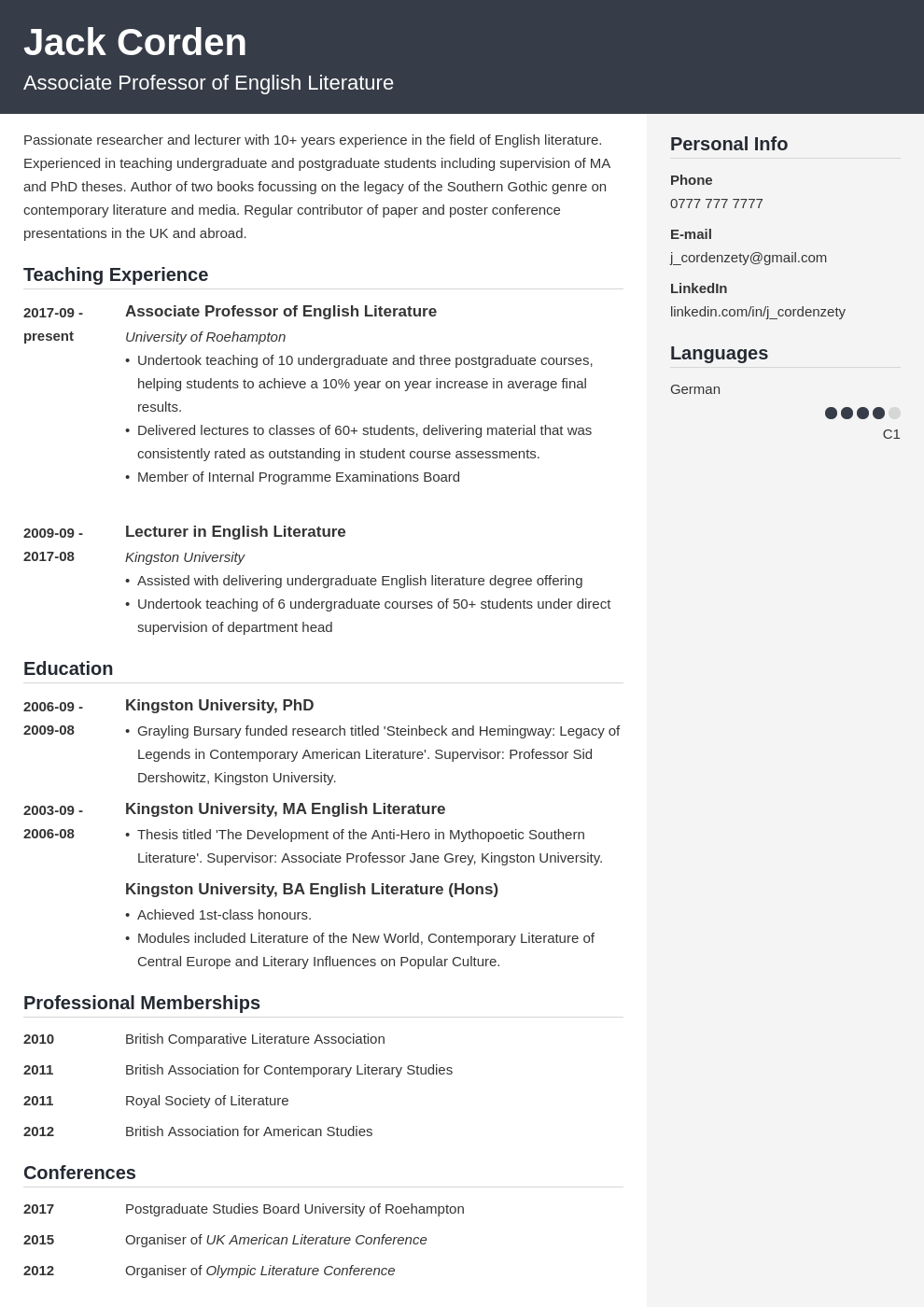 academic cv example template cubic