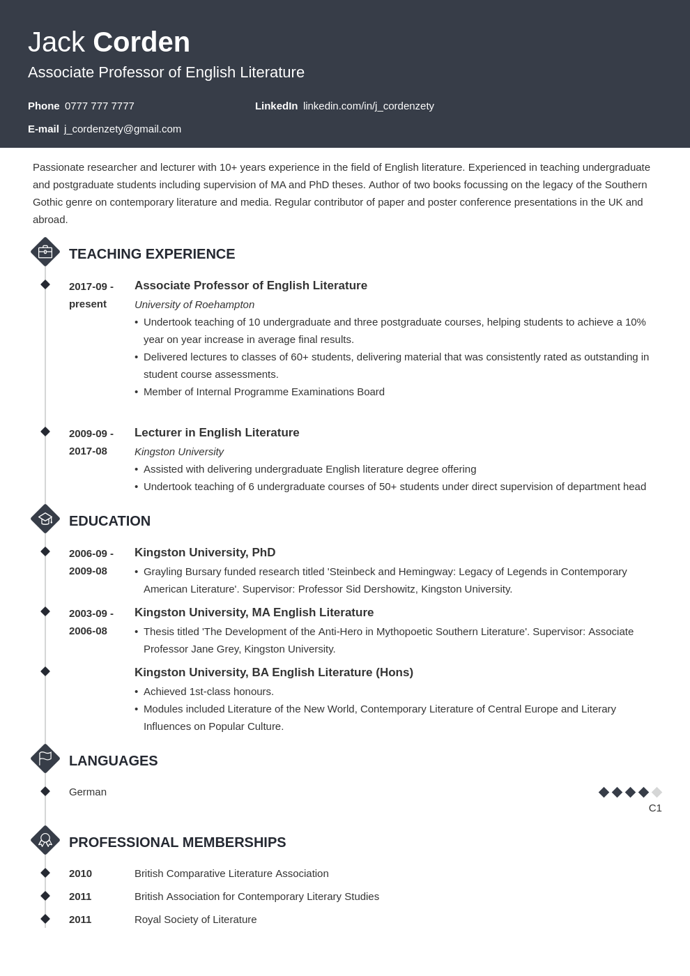 academic cv example template diamond