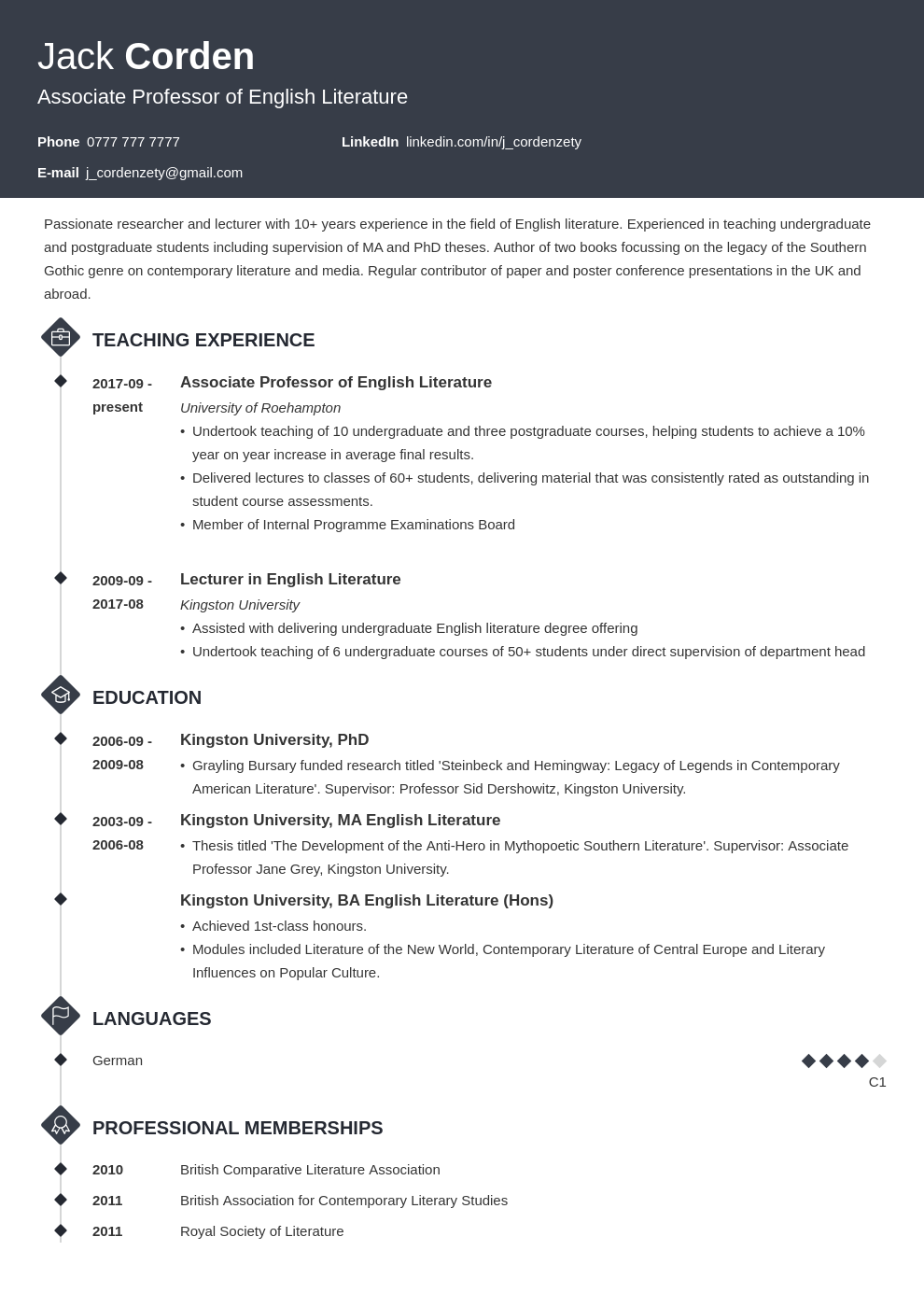 Academic Cv Guidelines Infoupdate