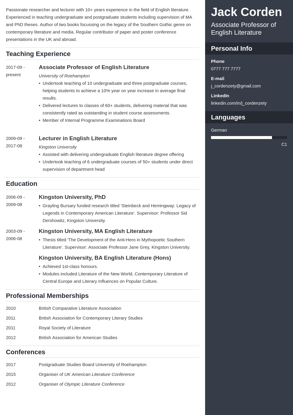 academic cv example template enfold