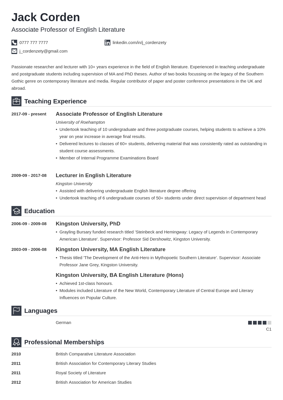 academic cv example template iconic