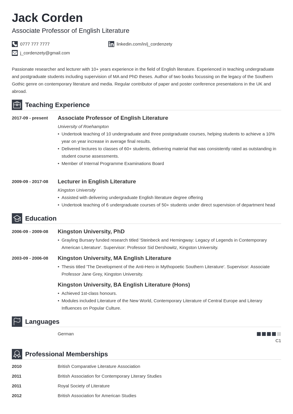 Academic Cv Template For Masters Application - Get What You Need