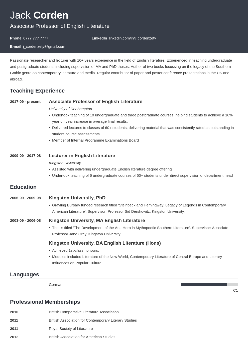 academic cv example template influx
