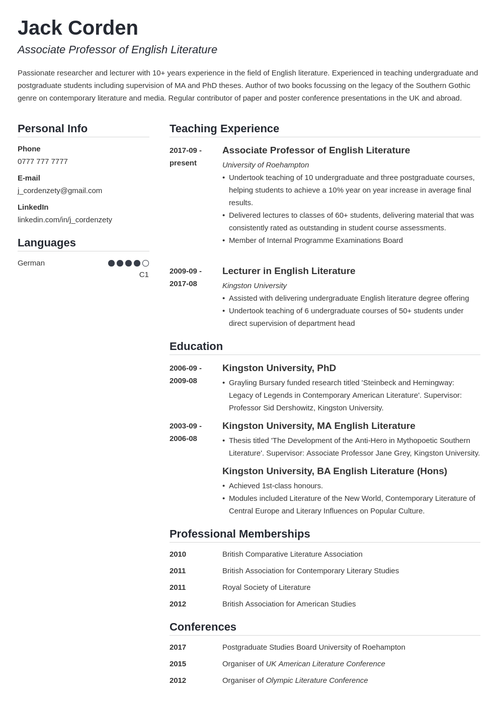 cv meaning in thesis