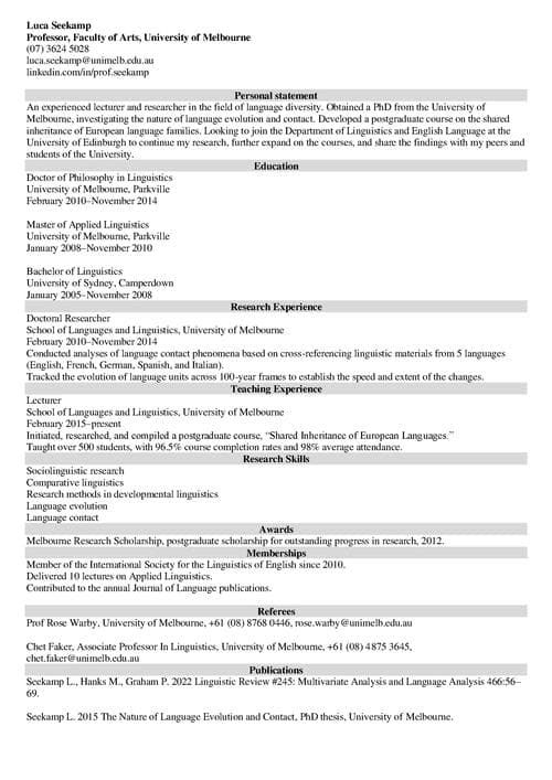 academic CV example