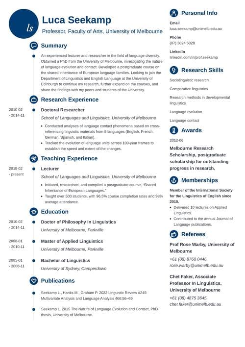 academic CV example