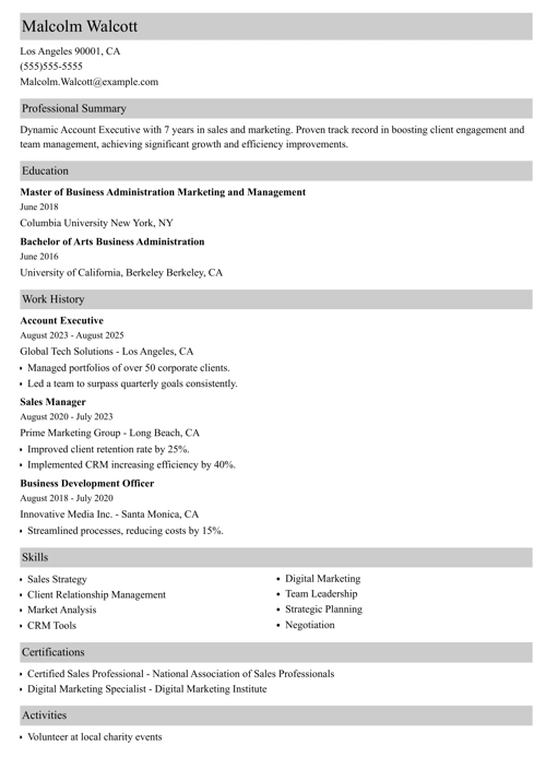 sample resume example