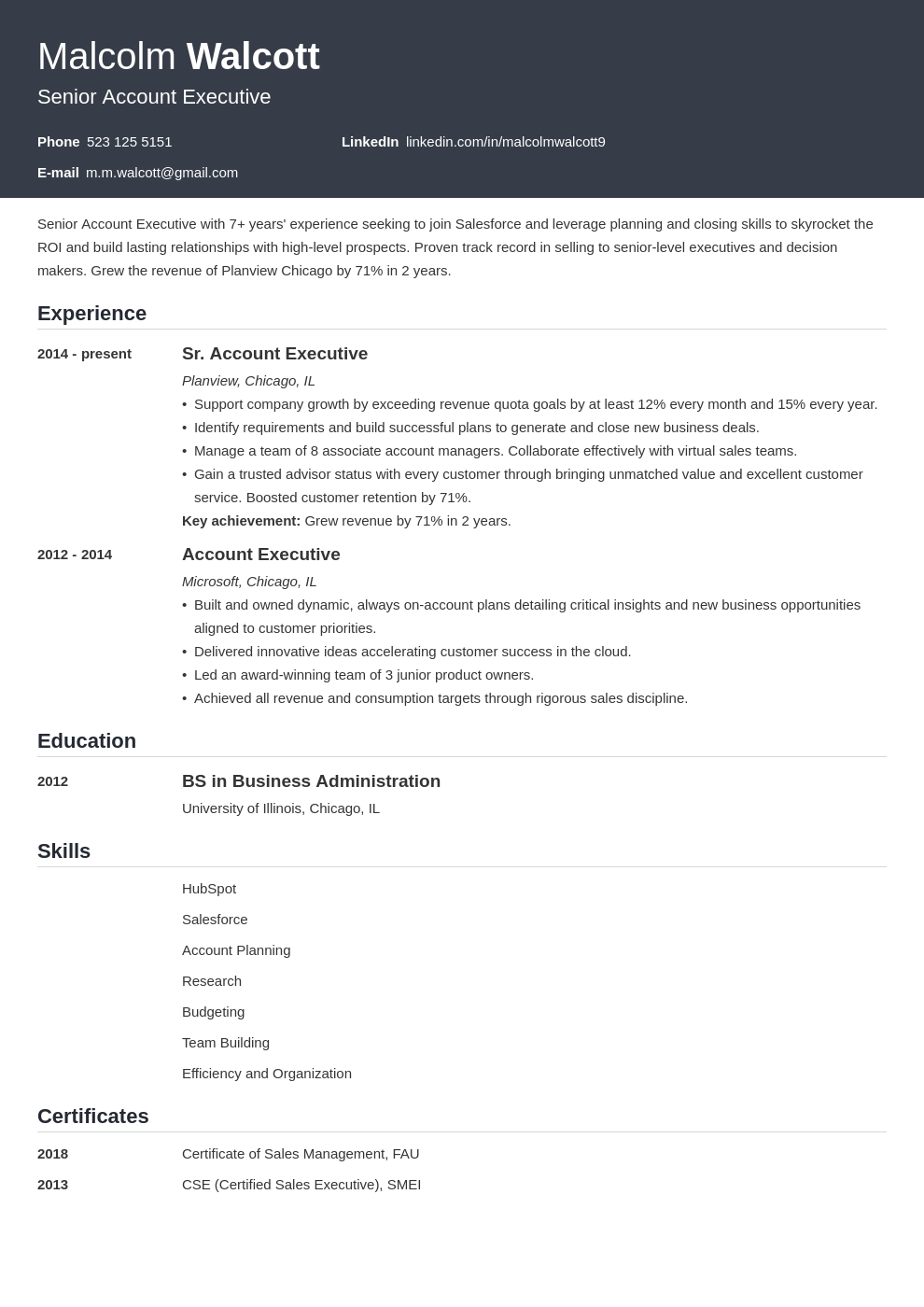 Account Executive Resume Sample 20 Best Examples