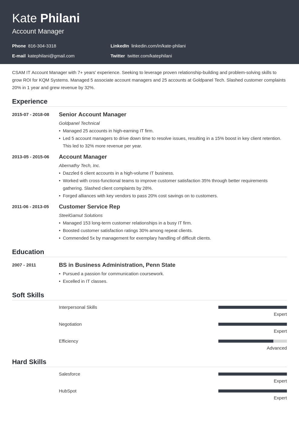 Account Manager Resume Sample Amp Tips Job Description