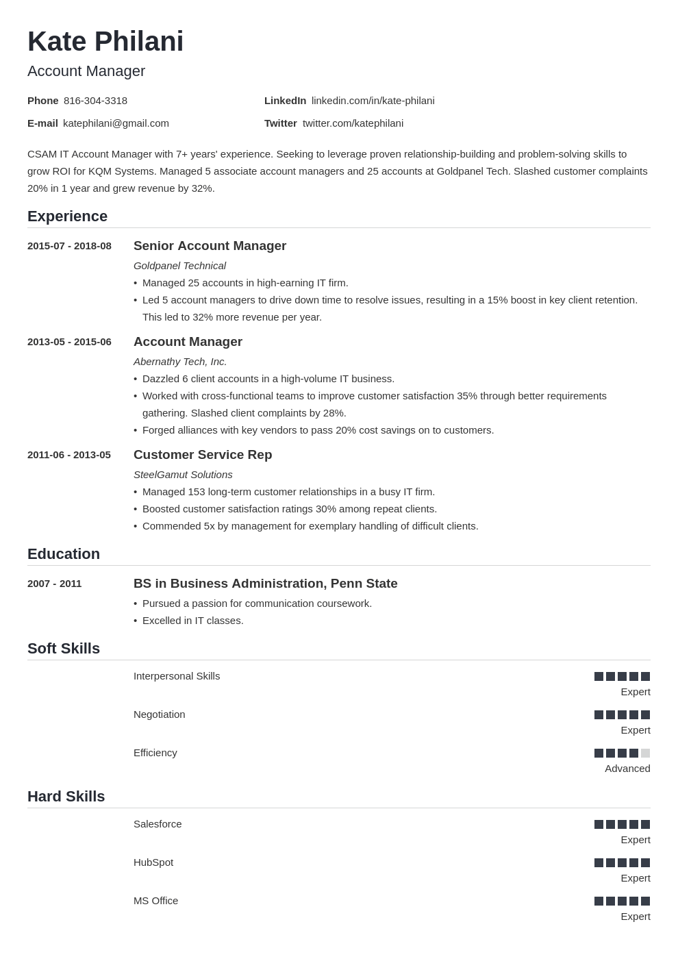 account manager job description for resume