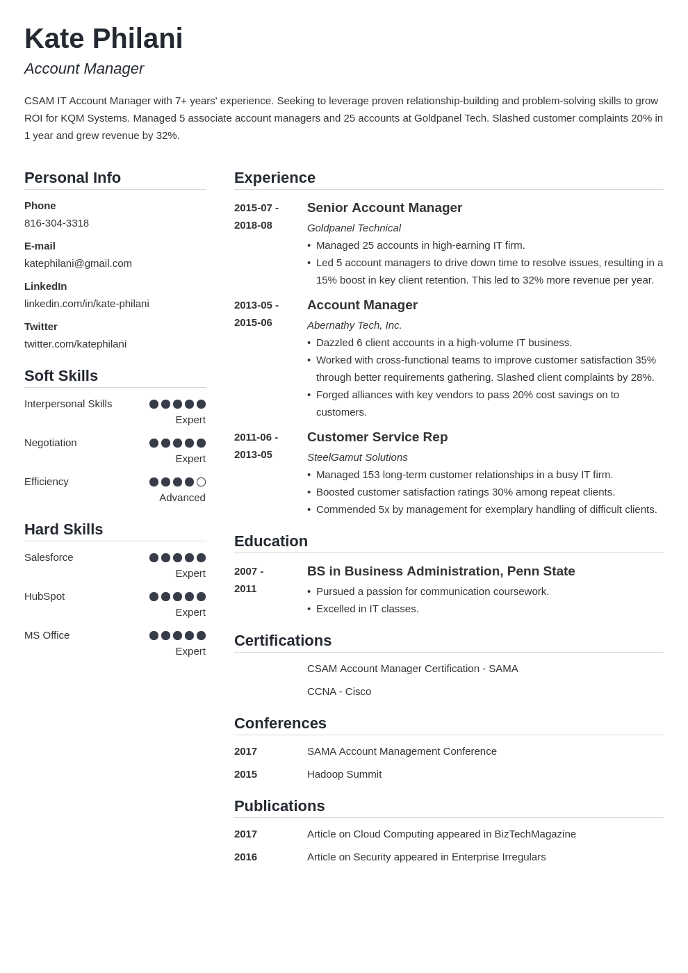 account manager resume example template simple
