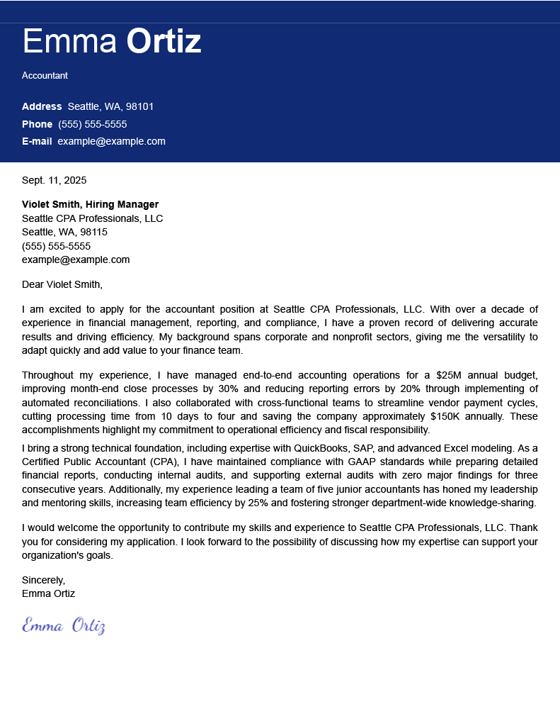 Accountant Cover Letter