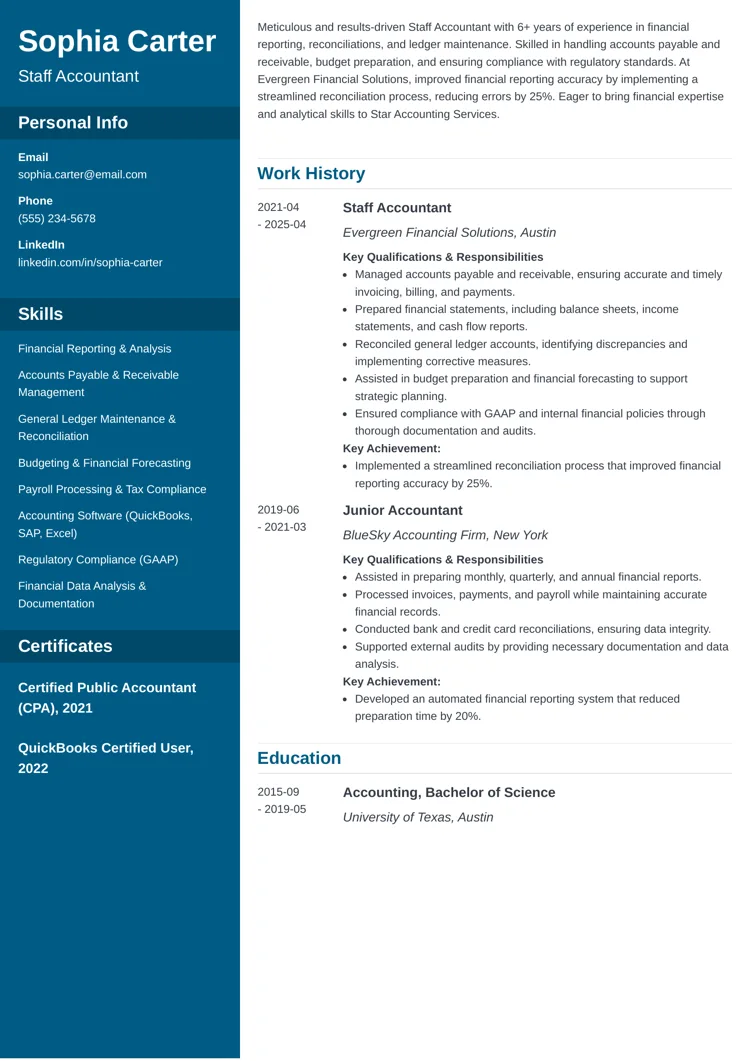 Staff Accountant Resume Example