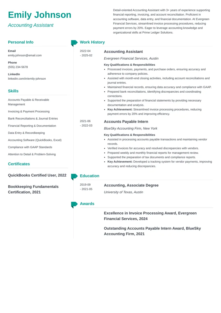 Accounting Assistant Resume Example
