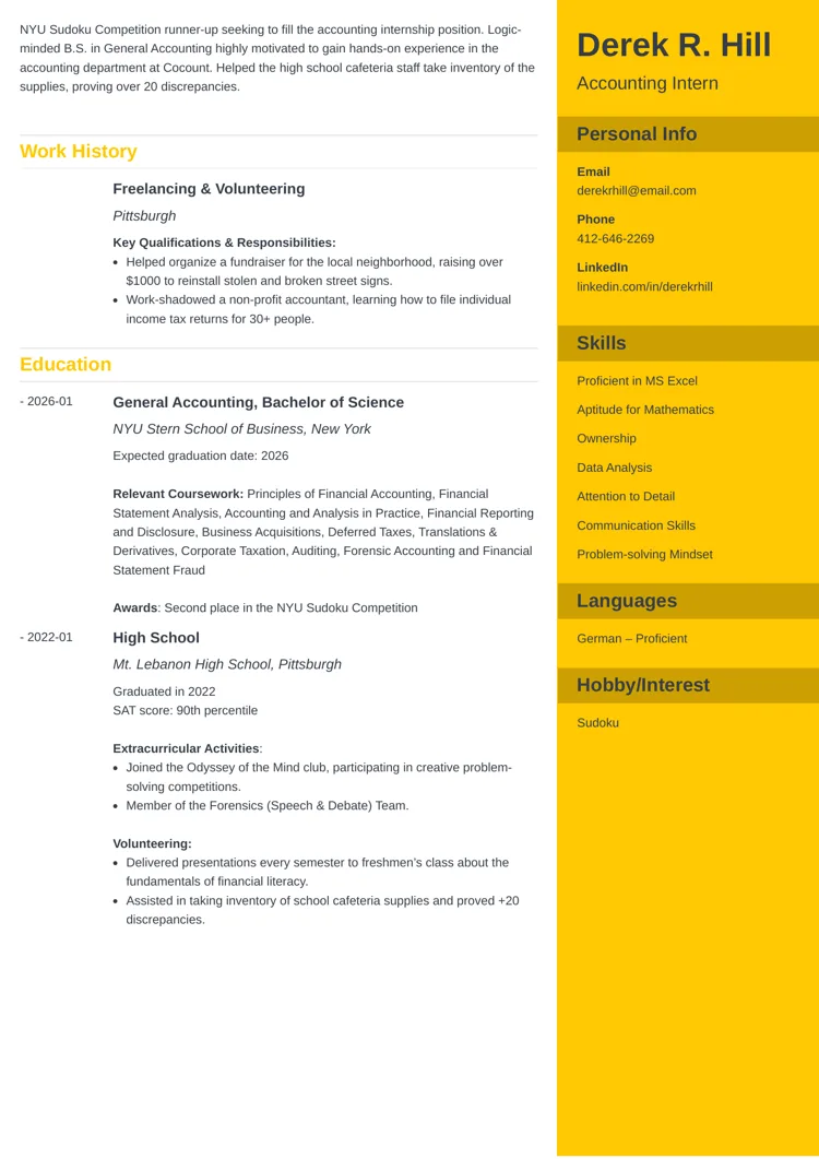 Accounting Intern Resume Example