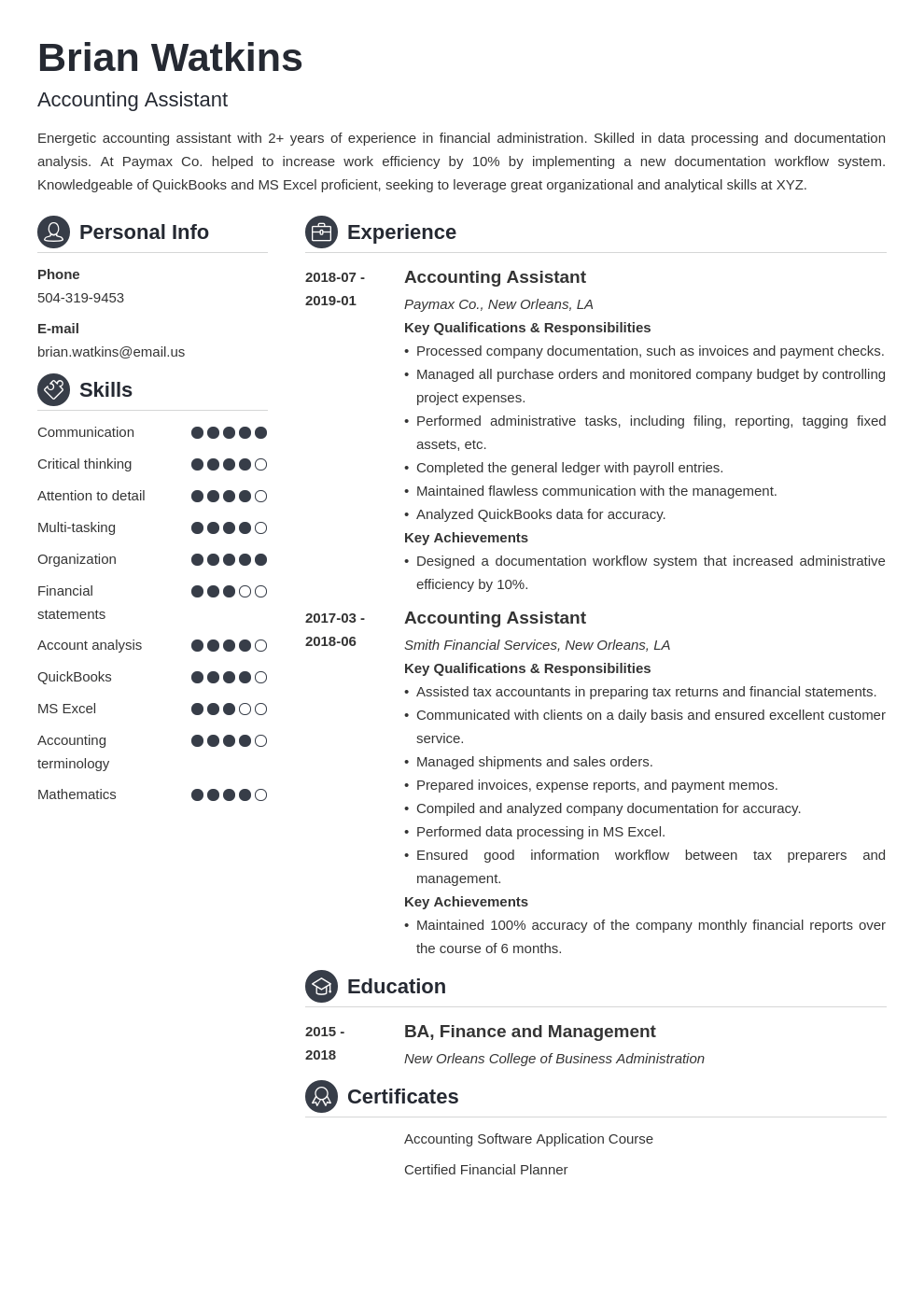 accounting assistant resume example template crisp
