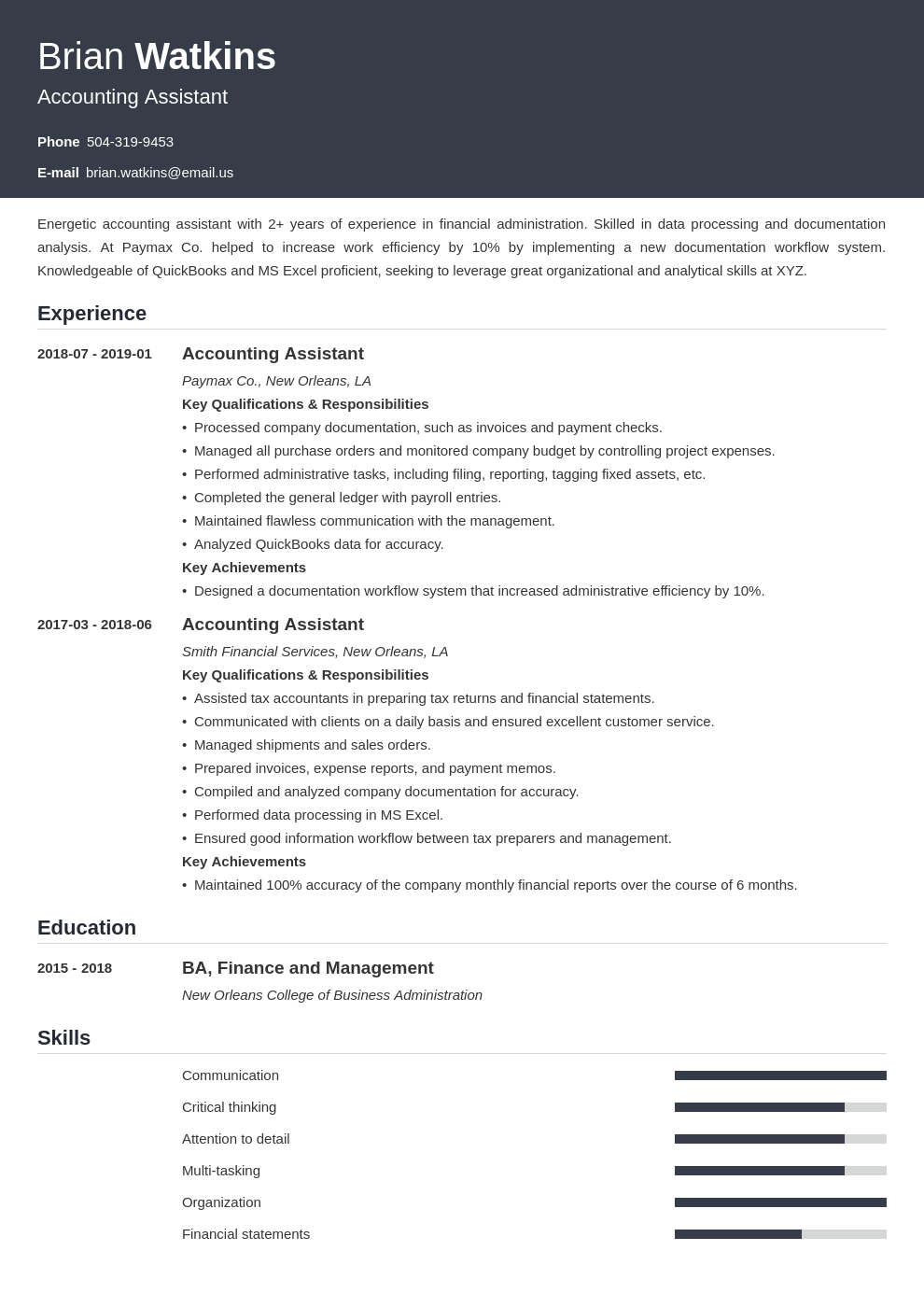 account assistant job resume