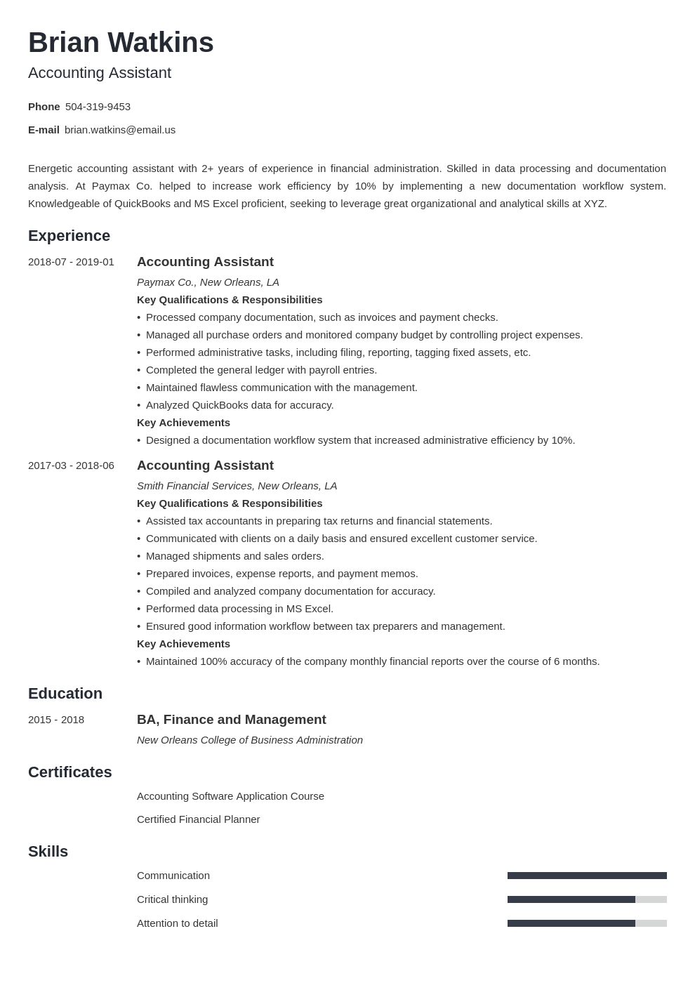 accounting assistant resume example template minimo