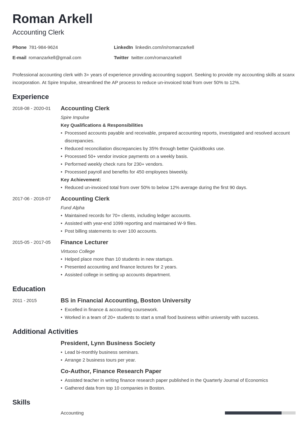 Accounting Clerk Resume Sample Job Description 20 Tips