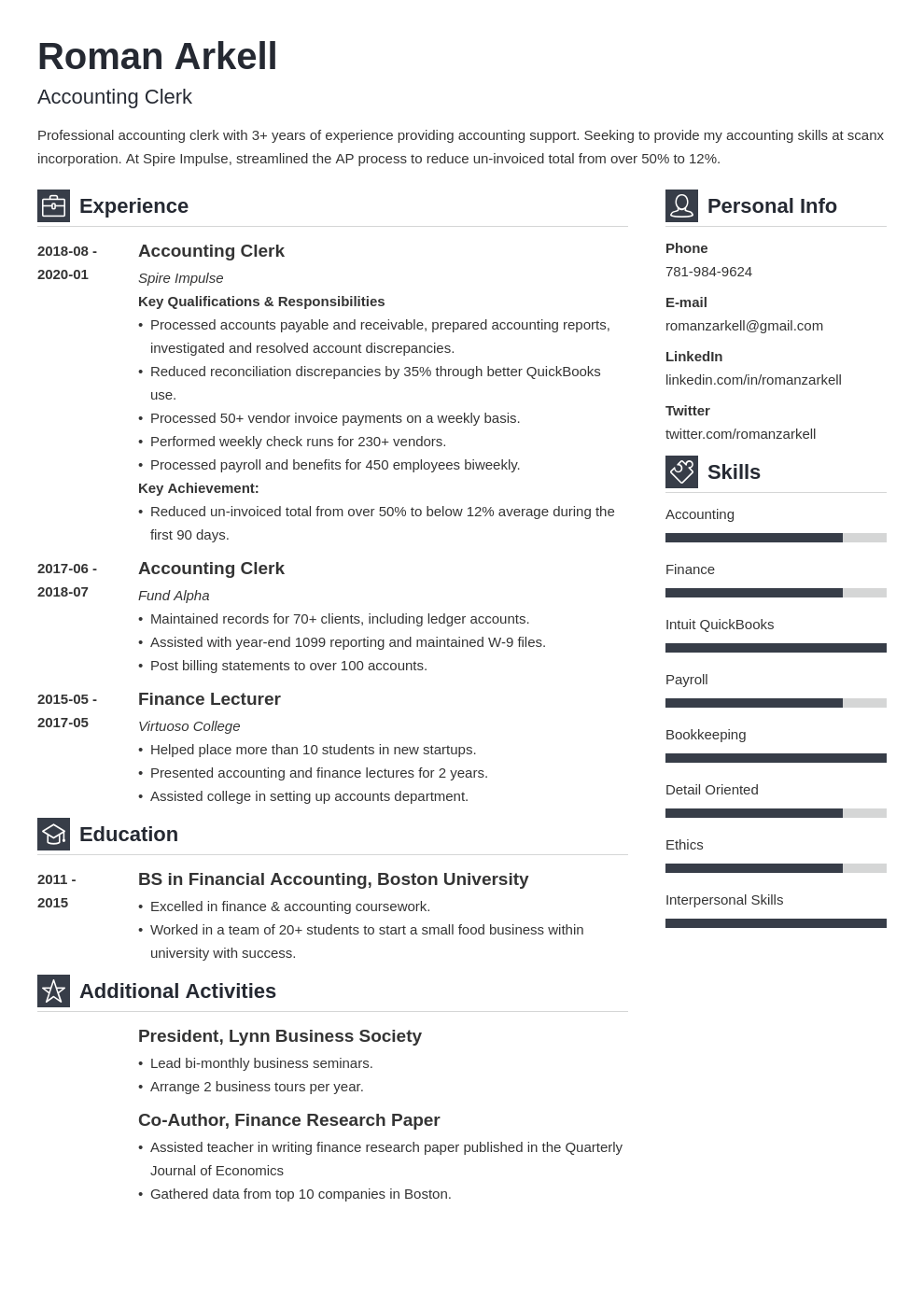 Accounting Clerk Resume Example, Job Description, & Skills