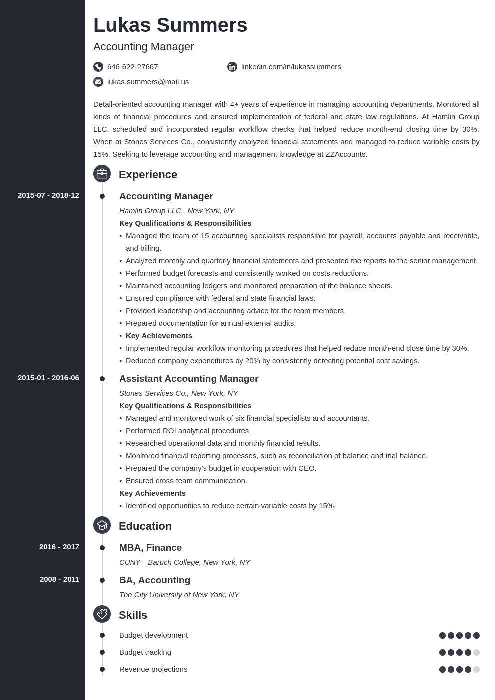 accounting manager resume example template concept